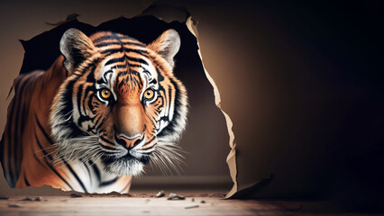 Tiger with copy space background. World wildlife day concept. Generative ai.