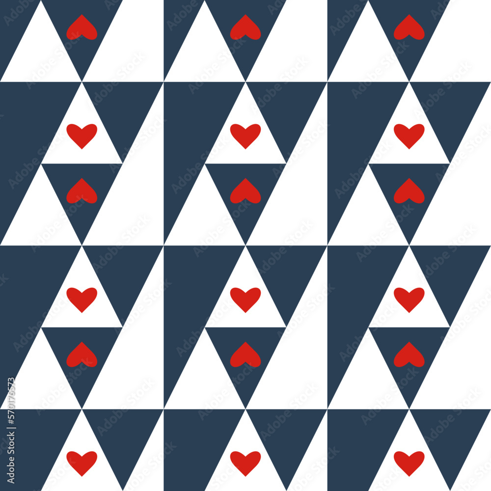 Poster Abstract pattern of triangles and hearts for website design and printing.