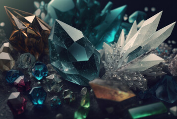 Abstract multicolor many crystal stone diamond background. Generative ai.