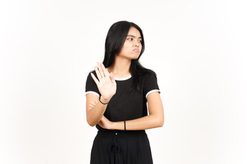 Stop or Rejection Gesture Of Beautiful Asian Woman Isolated On White Background