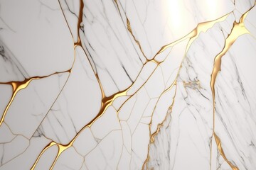 Polished white marble with gold veins. Abstract background texture.