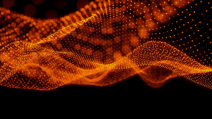 Network Cyber Security Concept. Orange, Futuristic Digital Style. 3D Render.