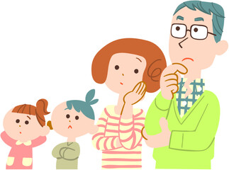 考え事をする家族の上半身　輪郭線なし
