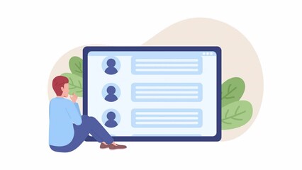 Animated finding out people needs. Market research. Social media associate 2D cartoon flat character 4K video footage on white with alpha channel transparency. Concept animation for web design