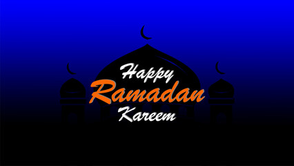 Happy Ramadan Kareem Gradient Blue Black Vector Illustration. Muslim Holy Month Ramadan Kareem