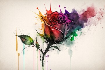 watercolor illustration, rose with splash effects,generative ai