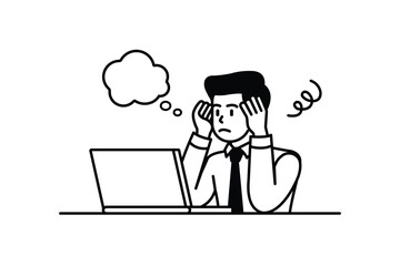 An illustration of a business man who is frustrated and negative due to stress and worries at work.