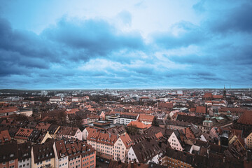Fototapeta na wymiar View of the tiled roofs of the ancient city of Nuremberg, Germany