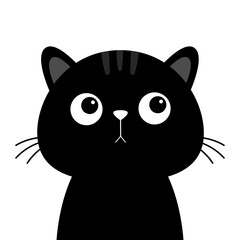 Black cat sad face head silhouette icon. Funny kawaii doodle animal. Cute cartoon funny baby pet character. Sticker print. Flat design. White background. Isolated.