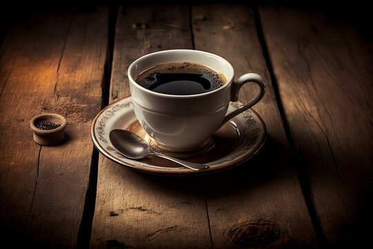 A cup of coffee on wooden background - AI generate