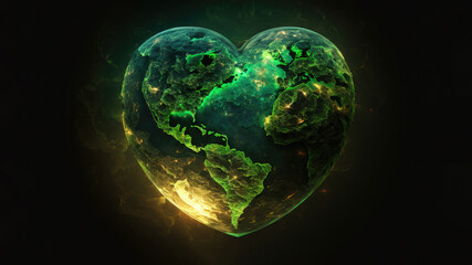 Obraz na płótnie Canvas Heart shaped earth. Love and save our planet. Earth Day or Environment day concept in realistic 3D style. Generative AI.
