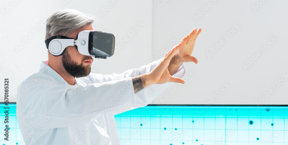 Wall mural genetic engineers are using virtual reality technology. professional team of scientists is working o