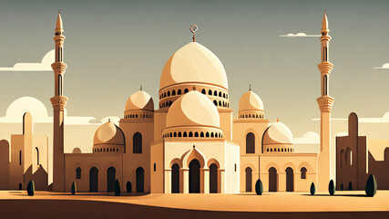Beige Arabic Mosque Illustration Created With Generative Ai