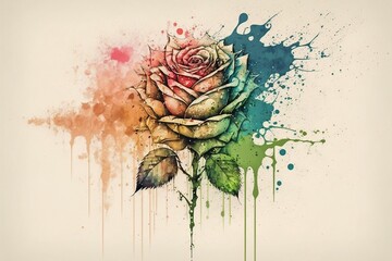 a watercolor illustration, rose with splash effects,generative ai