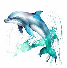 beautiful dolphin watercolor hand drawn illustration sea - obrazy, fototapety, plakaty