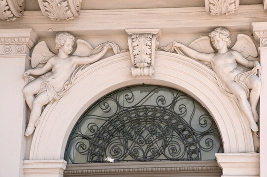 Putto figures on building, Budapest, Hungary