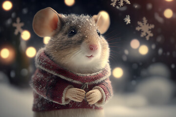 Portrait d'une souris sous la neige le jour de noël » IA générative