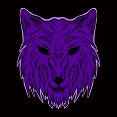 Wolf purple art Illustration hand drawn style premium vector for tattoo, sticker, logo etc
