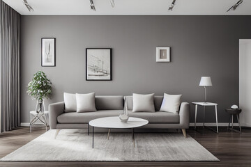 Elegant and comfortable designed living room with big corner sofa. Interior design modern apartment. Generative AI.