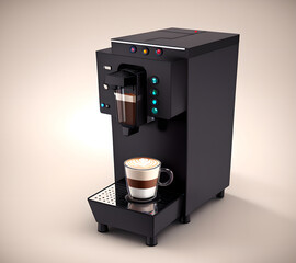 Espresso Coffee Machine on sleek background. Isometric view of Electric Kitchen Coffee-Maker or Automatic Coffee Maker. Domestic Household Appliances. AI generated.