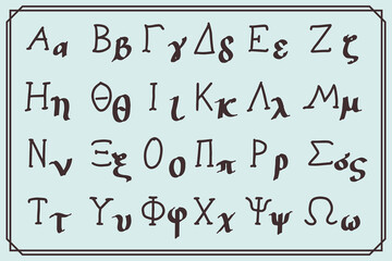 typography font hand drawn ancient greek alphabet symbol vintage. - obrazy, fototapety, plakaty
