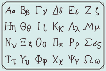 hand drawn ancient greek alphabet symbol vintage. - obrazy, fototapety, plakaty