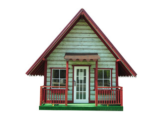 Concept of smal tiny house wooden with red roof isolated over white