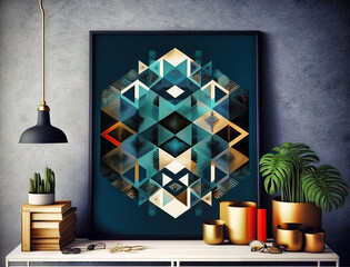 An idea for a picture on the wall, minimalist geometric patterns. Interior design. Wallpaper or background. Generative AI