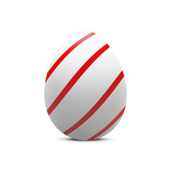 Striped Easter egg illustration. White Easter egg in thin red diagonal lines. Decorated Easter egg with stripes isolated on a transparent background. PNG element for creativity.