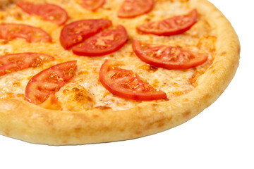 isolated margherita pizza for menu close up. italian cuisine, fresh pizza.