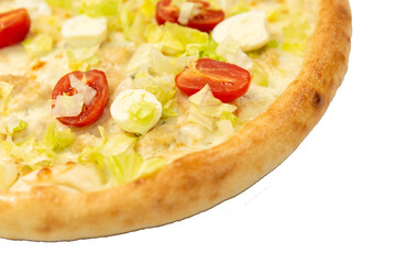 isolated ceaser pizza for menu close up. italian cuisine, fresh pizza. 