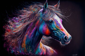 Koń abstrakcyjny kolorowy akrylowy Generative AI - obrazy, fototapety, plakaty