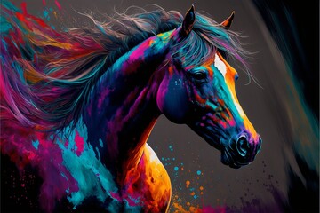 Koń abstrakcyjny kolorowy akrylowy Generative AI - obrazy, fototapety, plakaty