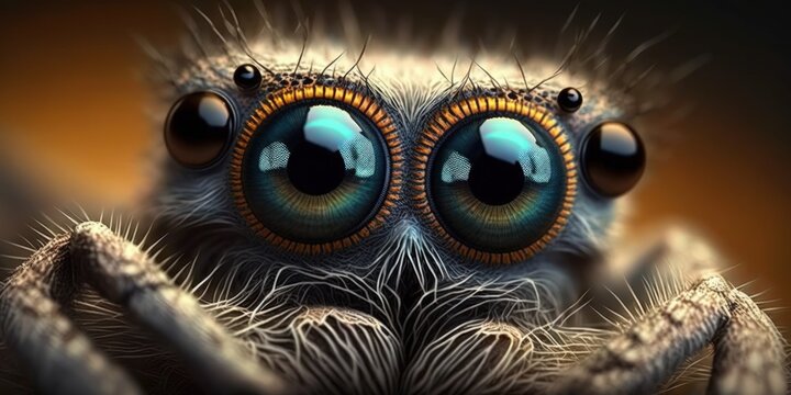 Jumping spiders are excellent subjects for macro photography because of their big, forward facing eyes. Generative AI
