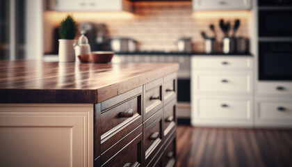 Wooden Kitchen Table And Cabinet Created With Generative Ai