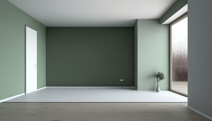 An Empty Modern Minimalist Room With Sage Green Wall Created With Generative Ai