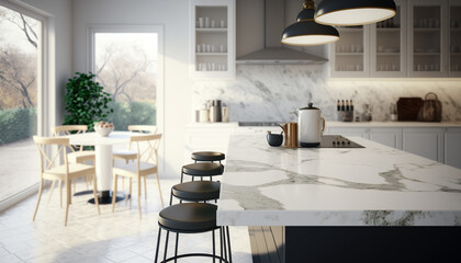 3d Rendered StyleDining Room With Chair And Marble Table In White Minimal Interior Design Created With Generative Ai