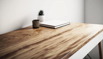 Minimalist Empty Wooden Desk Created With Generative Ai