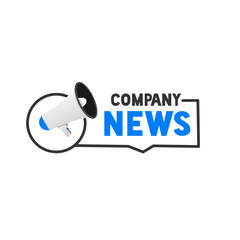 Company news word writing text. Badge with megaphone icon. Modern style vector illustration.