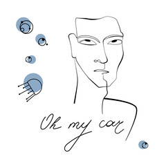 Line art of person face with bubble, man rolled his eyes up vector isolated illustration on white background 