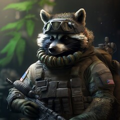 racoon in special force. generative AI - obrazy, fototapety, plakaty