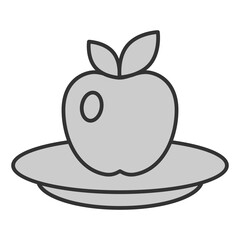 Apple on a plate - icon, illustration on white background, grey style