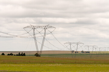 power lines on a field in a farming environment or agricultural landscape of South Africa concept energy crisis