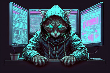 Feline Hacker Cyber Concept Art Illustration