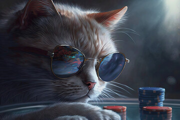Cat Playing Poker Generative AI