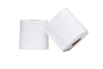 Toilet paper roll sanitary and household, Close up detail of one single clean toilet paper roll. Isolated on cutout PNG. Tissue is a lightweight paper or light crepe paper. Personal hygiene.