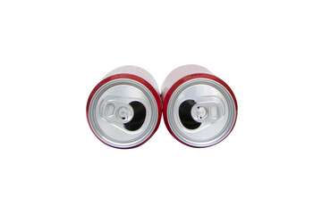 Aluminum red can soda or soft drink beverage. Top view. Open lid and drink. It is an aluminum can that is used to contain soft drinks that are popular all over the world. Isolated on cutout PNG.