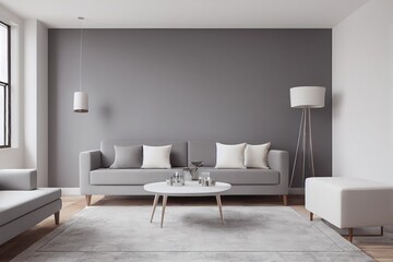 Elegant and comfortable designed living room with big corner sofa. Interior design modern apartment. Generative AI.