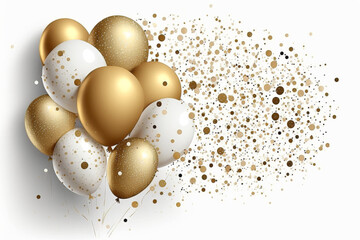 Isolated Golden And White Baloons, white background, Generative Ai