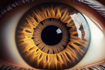 Super macro closeup of a brown human eye. Concept for colored contacts. Generative AI
